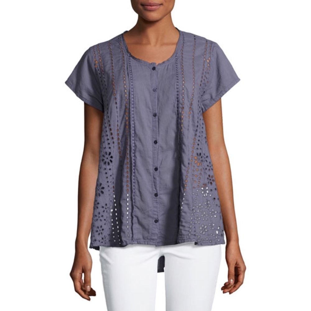 Johnny Was eyelet button down blouse size S